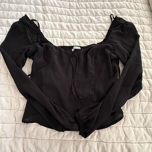 Abercrombie & Fitch Black Long Sleeve Tie Back Top Med Off Shoulder Whimsigoth